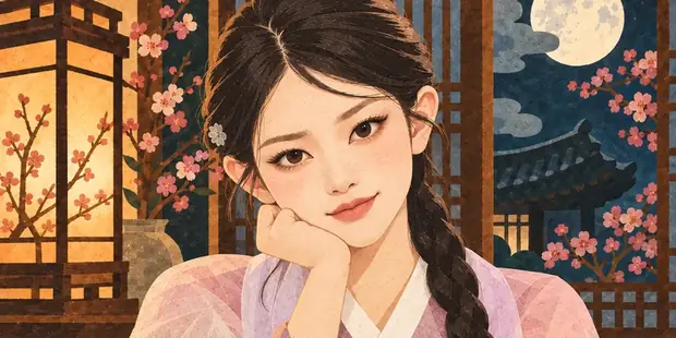 사주 읽는 사람이 턱을 괴고 알겠다는 눈으로 바라보는 그림